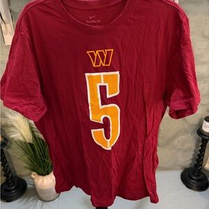 Nike Men's Red and Yellow Graphic Tee Jayden Daniels Washington Commanders